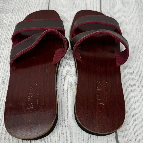 J.Crew Brown‎ Wood Leather 2 Strap Sandals Size 6 - Picture 2 of 6
